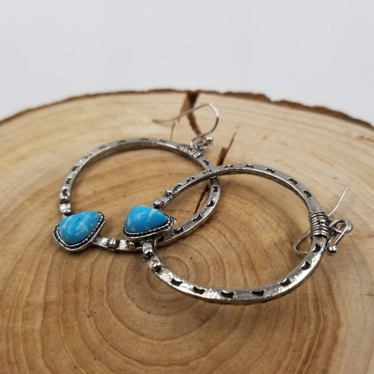 Turquoise Green Nugget Hoop Earrings