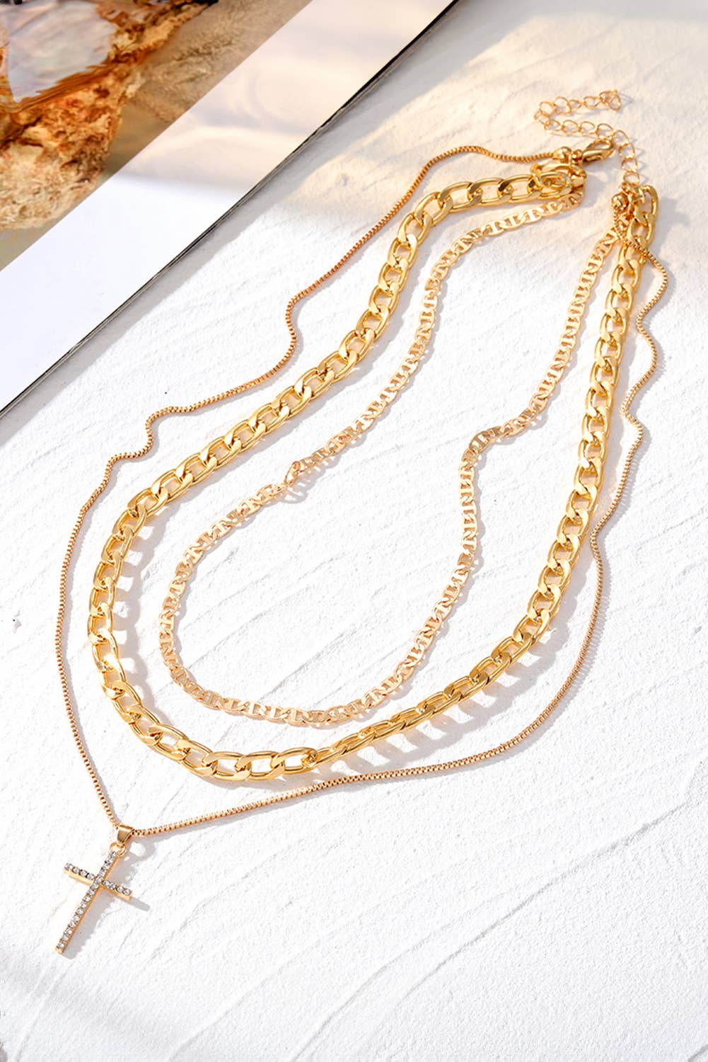 Cross Pendant Multi Layer Stacked Chains Necklace