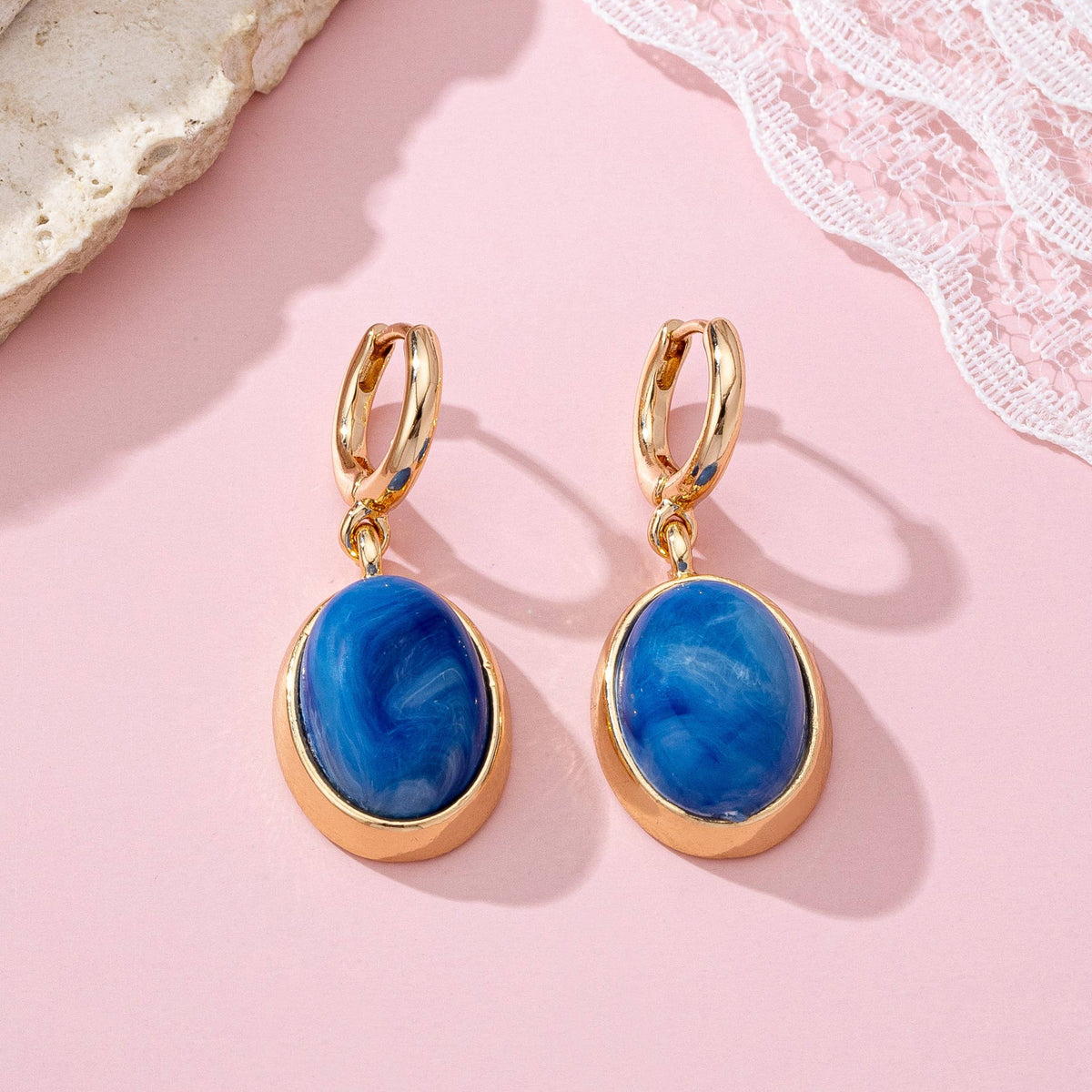 Oval Stone Drop Hoop Earring | 80E61563
