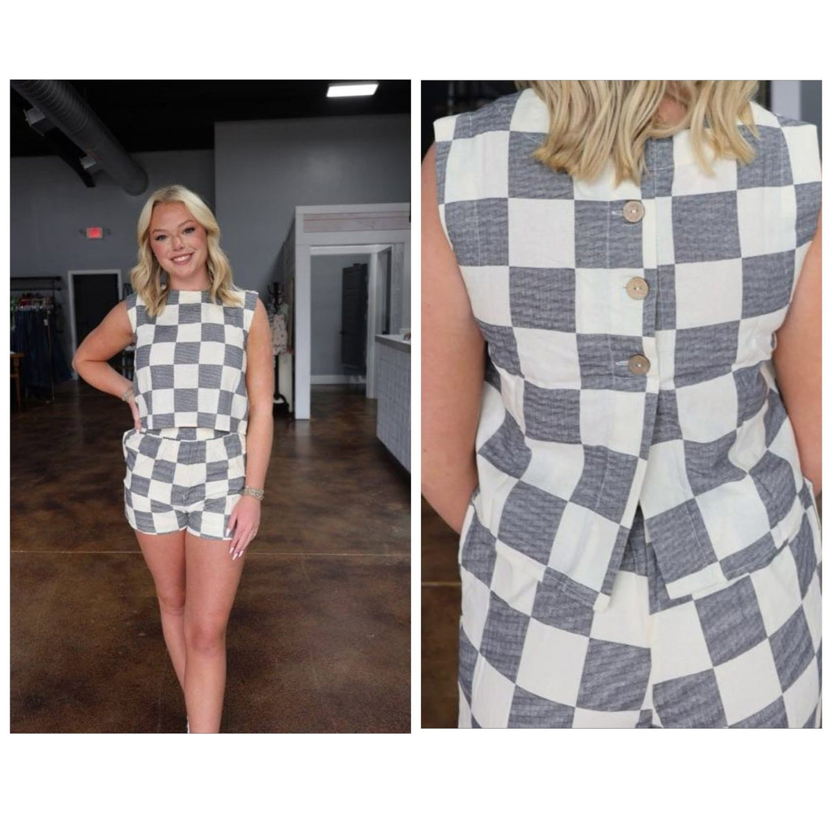 Checkered Linen Shorts