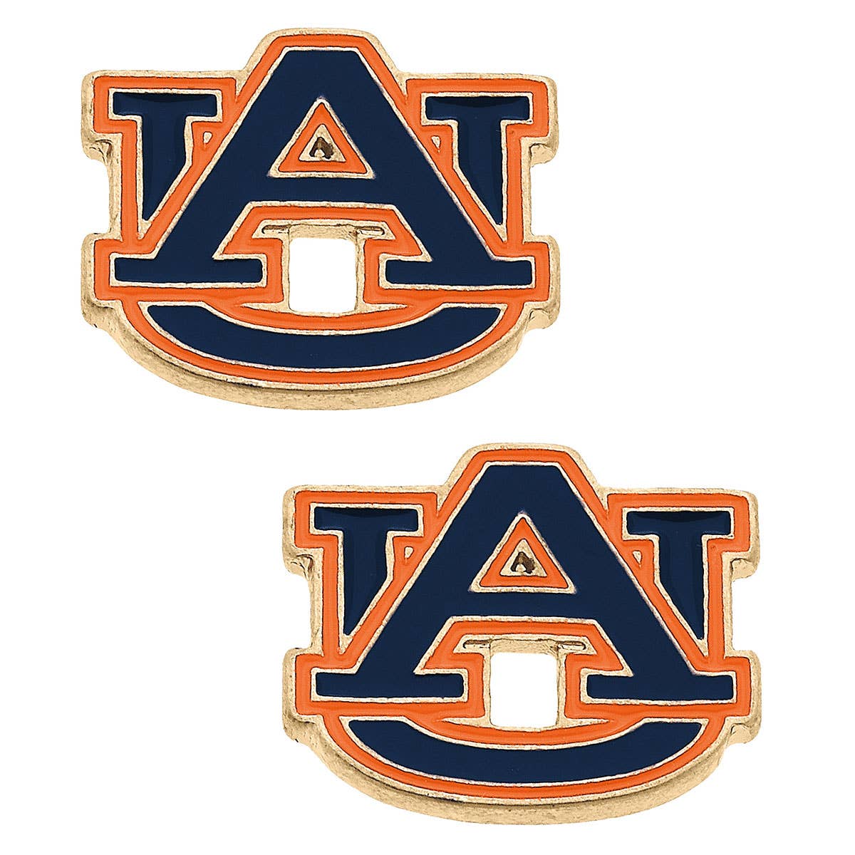 Auburn Tigers Enamel Logo Stud Earrings in Shiny Gold