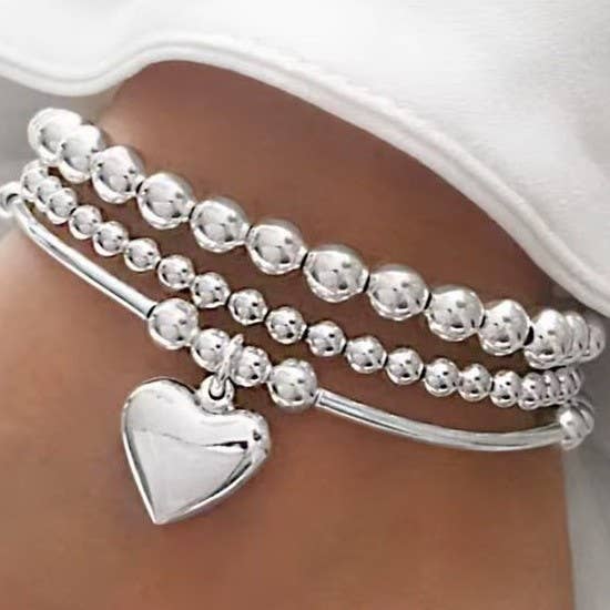 MULTI BALL CHAIN SILVER STRETCHABLE BRACELET
