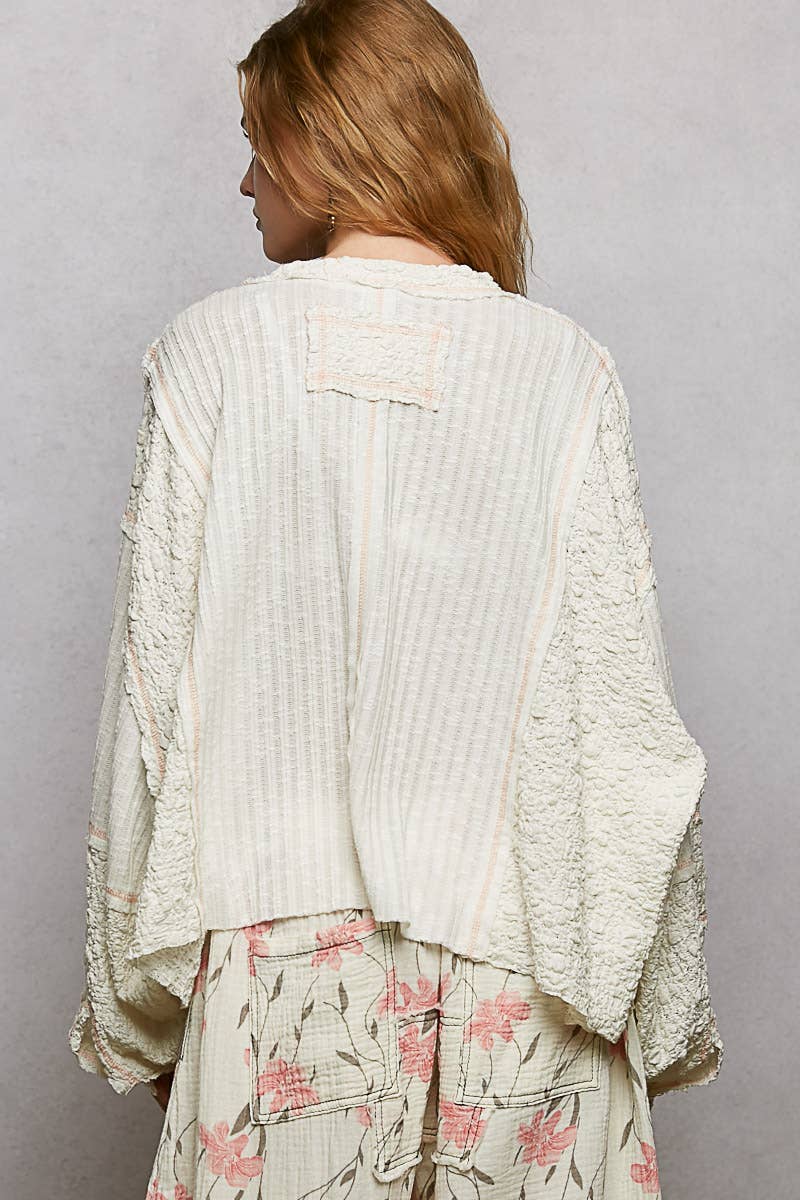 V-neck stitch detail Balloon Long Sleeve Crop Top