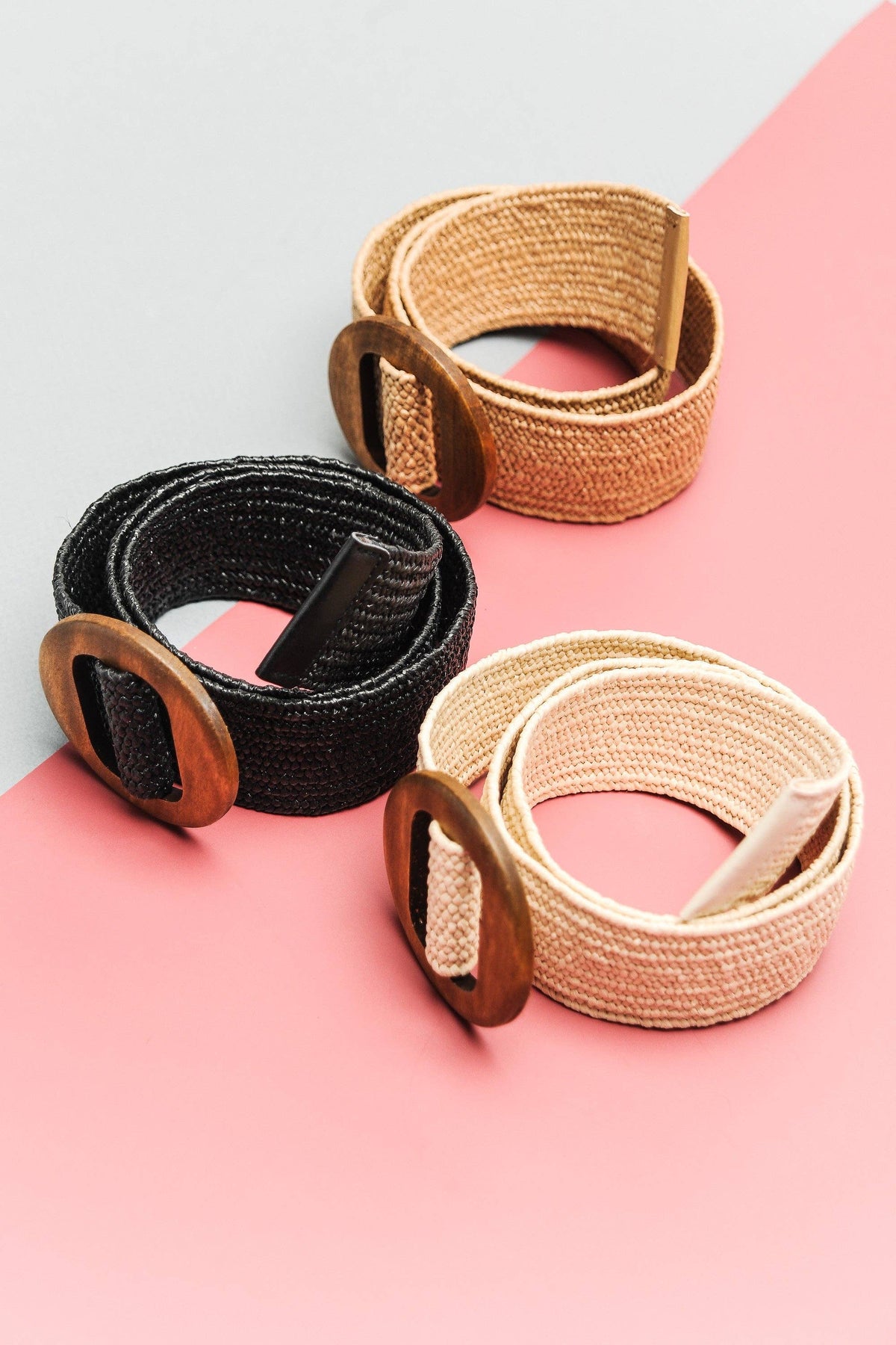WOODEN BUCKLE RATTAN STRETCH WAIST BELT 40BT620