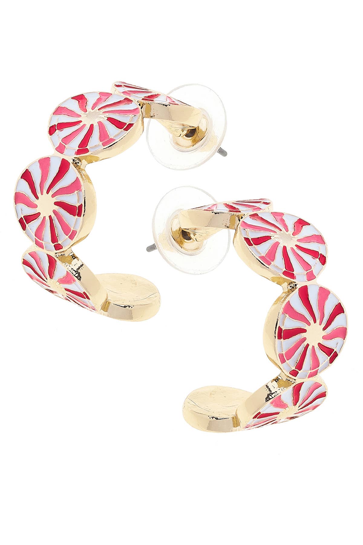 Peppermint Hoop Earrings in Red &amp; White