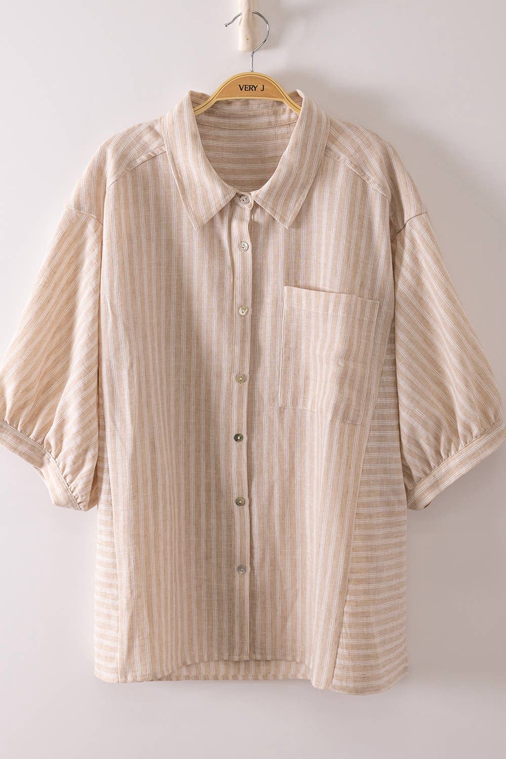 PLUS SIZE Stripe Half Puff Sleeve Shirt Top