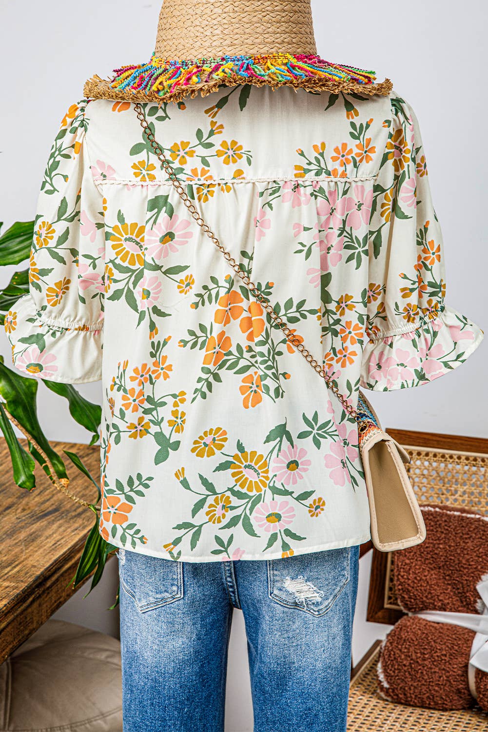 Crochet Boho Half Sleeve Floral Blouse