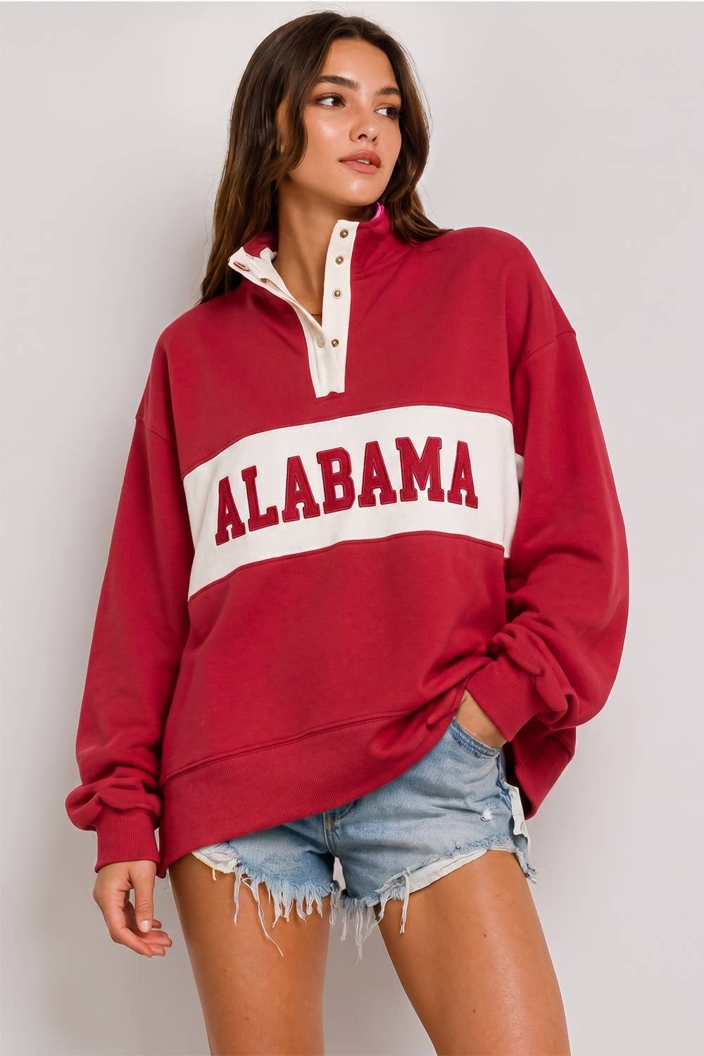 ALABAMA Color-block Snap-Neck Pullover