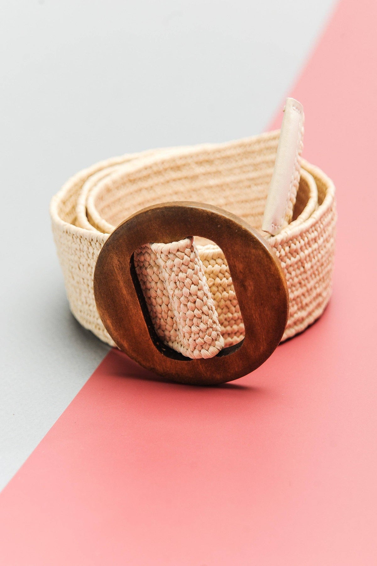 WOODEN BUCKLE RATTAN STRETCH WAIST BELT 40BT620