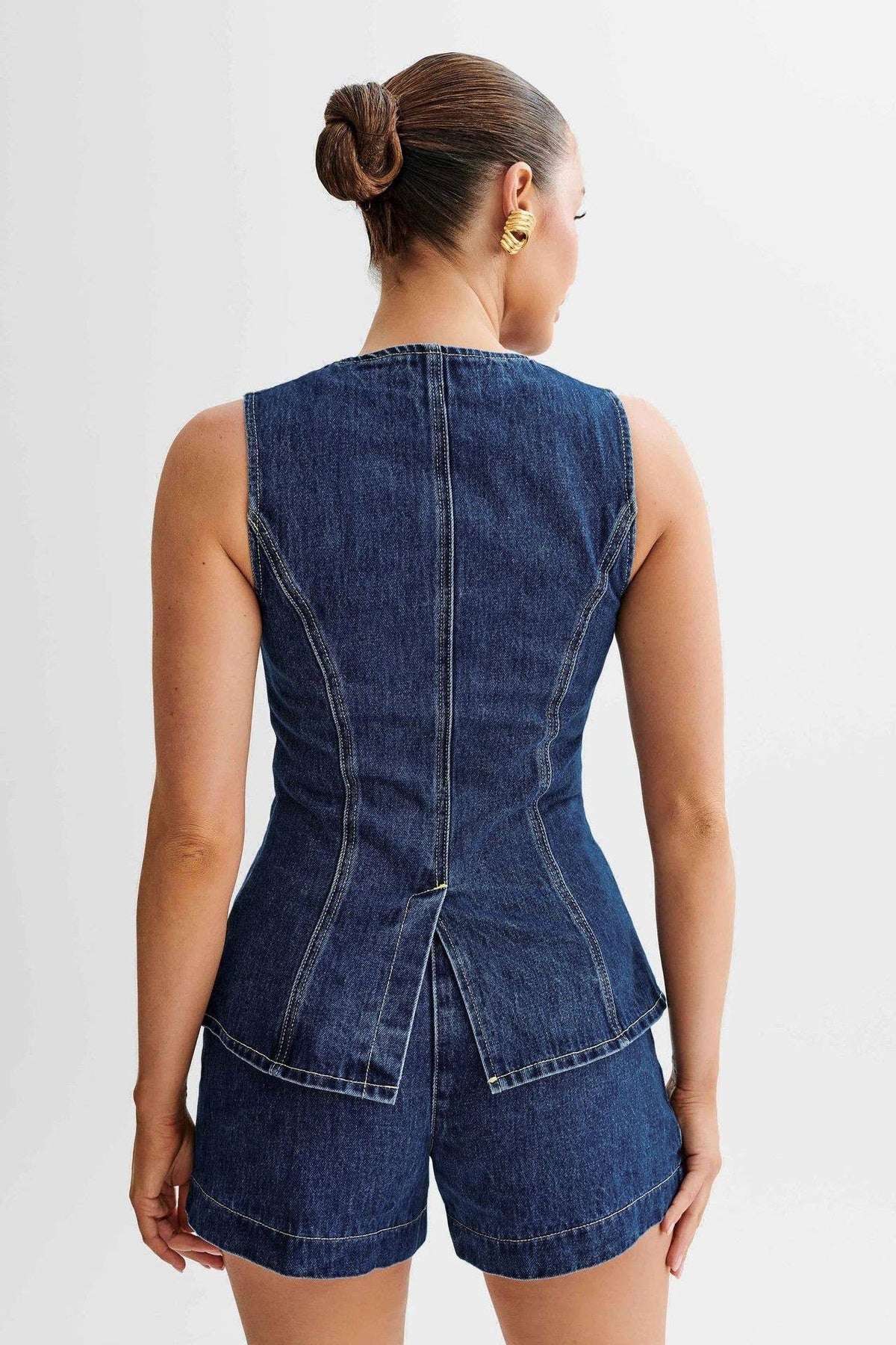 Casual Sleeveless Top High-Waist Denim Shorts Set