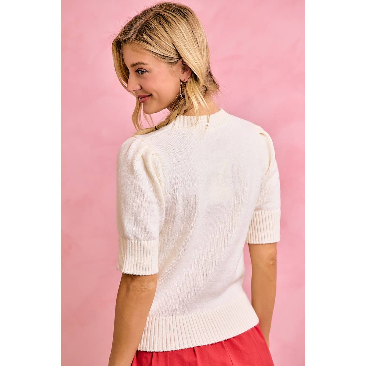GAMEDAY THEME PUFF SLEEVES HALF SLEEVES KNIT TOP