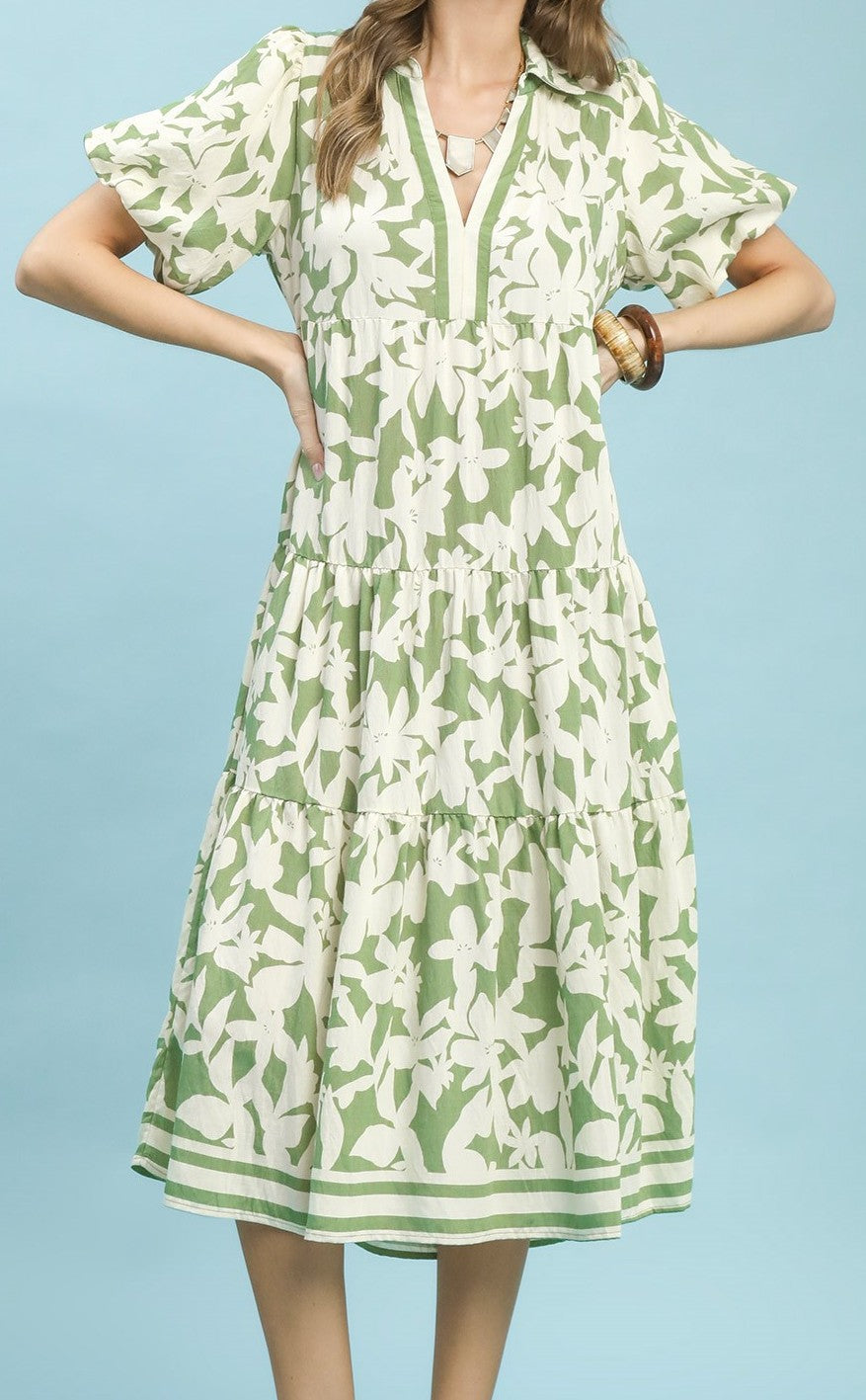 Plus Botanical print Tiered Dress