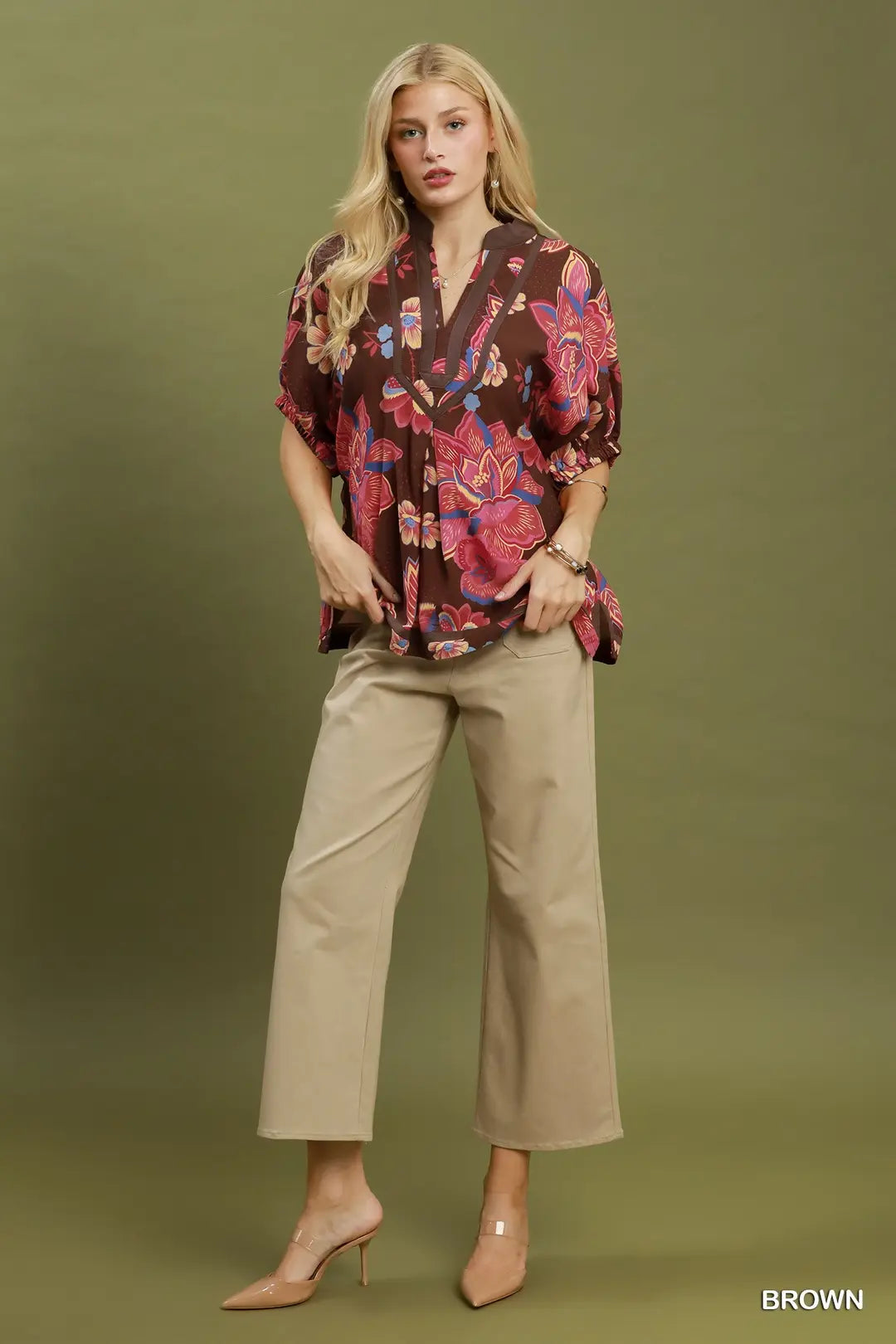 Floral Print V-Neck Relaxed Fit Top