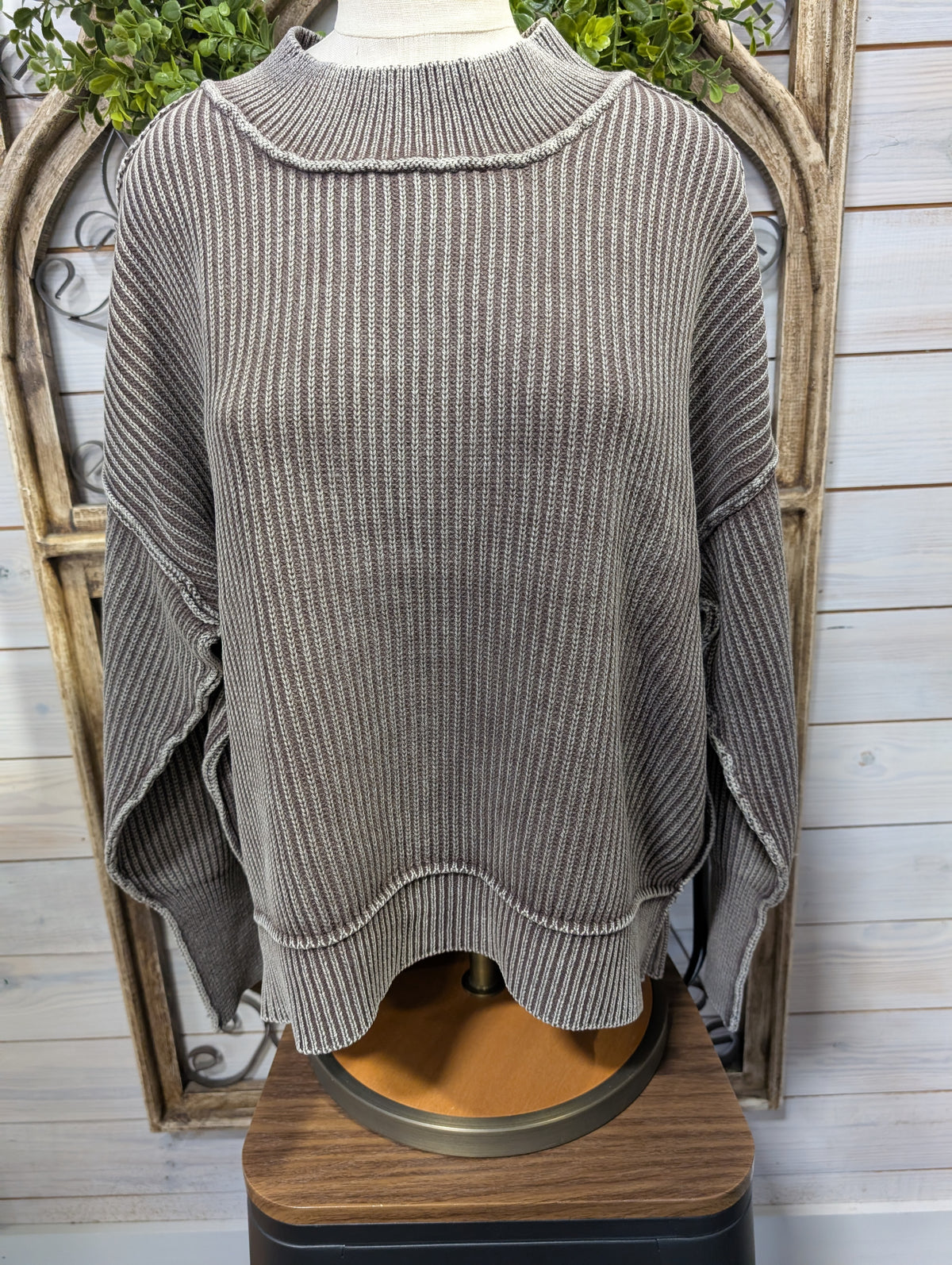 Washed side slit oversized sweater