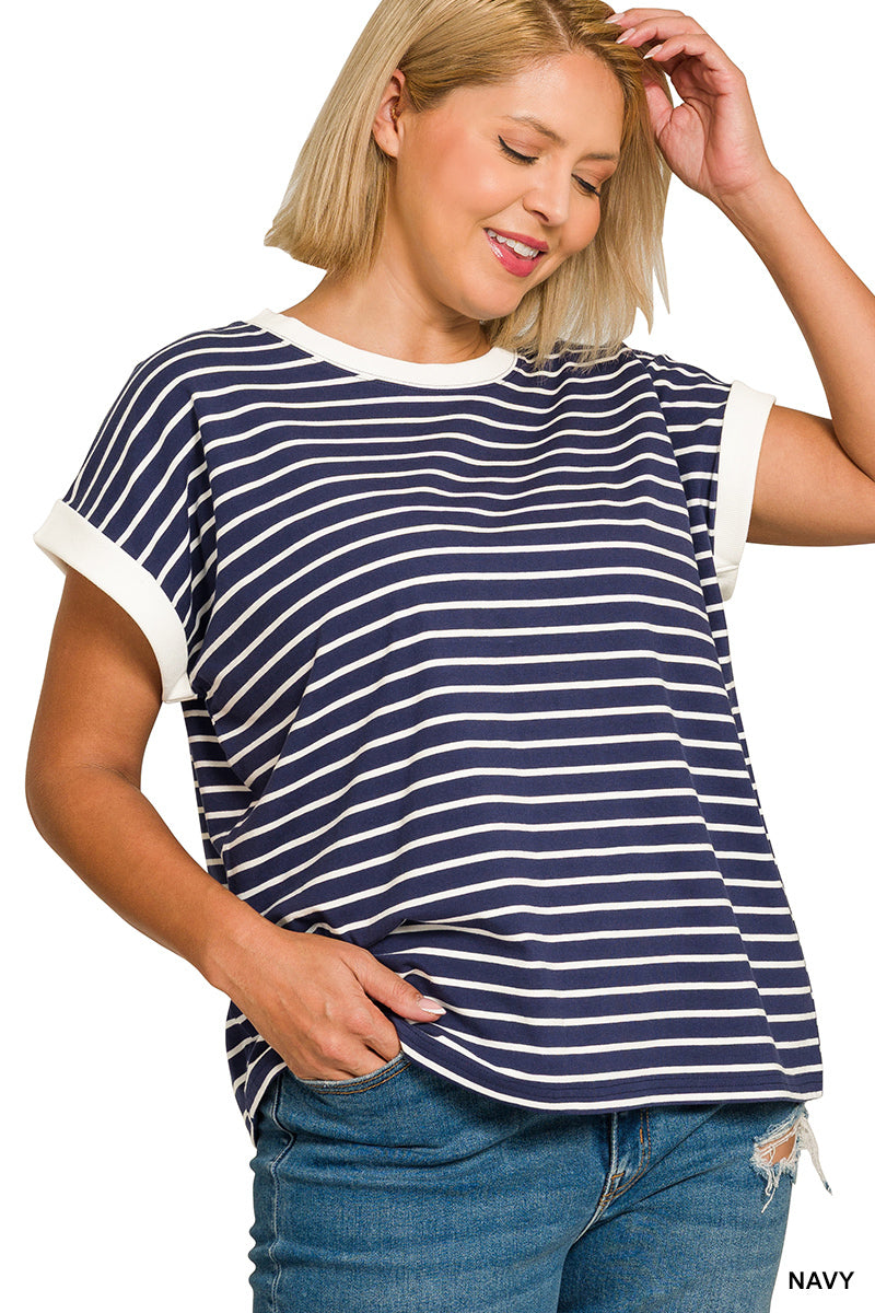 Plus cap sleeve stripe tee