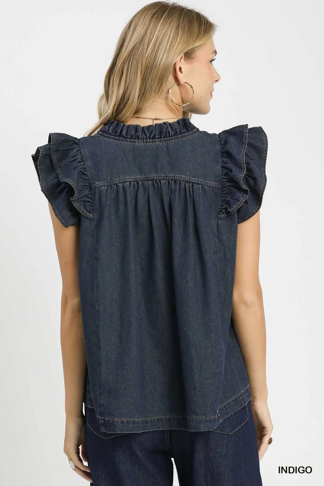 Chambray Ruffle Top