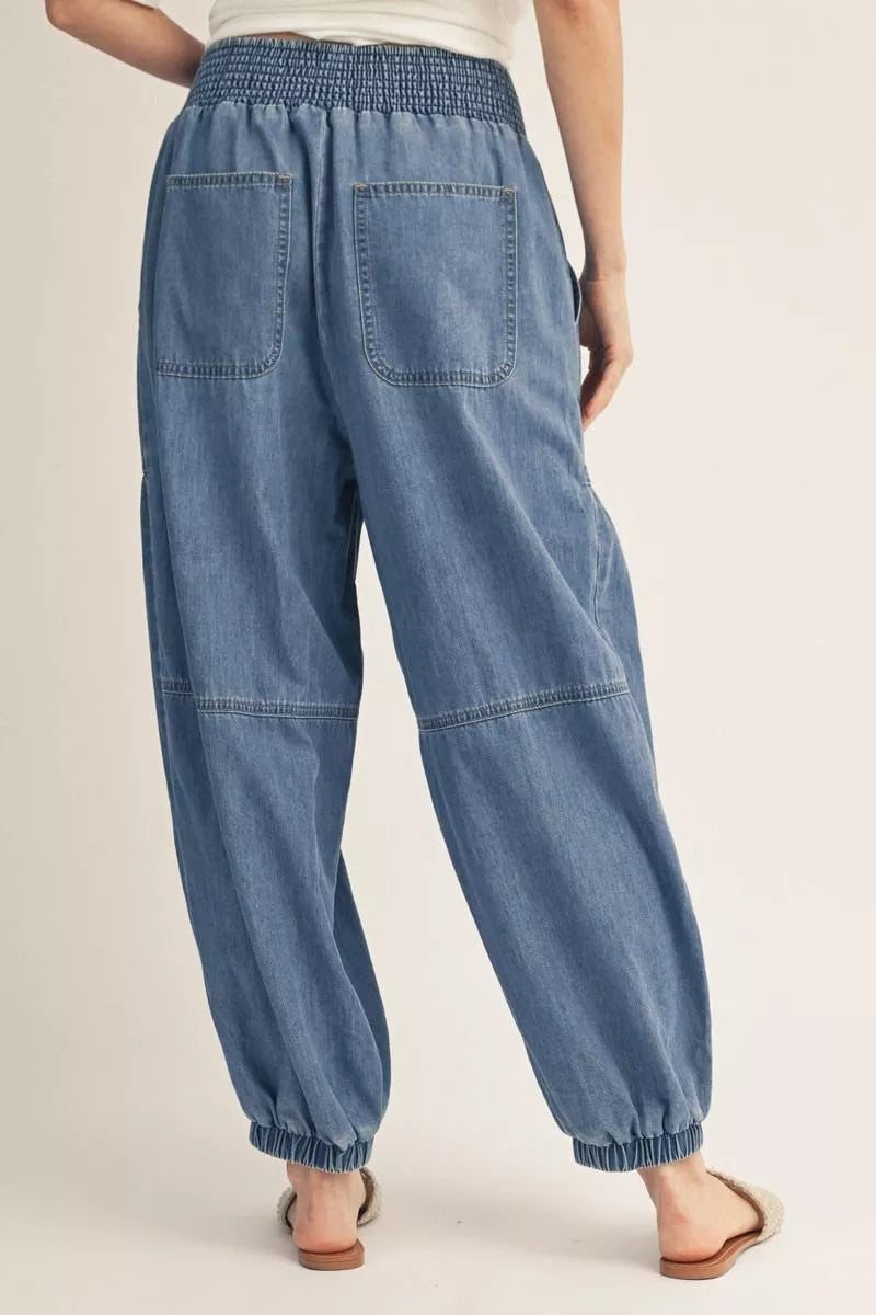 Wide Leg Denim Jogger Pant