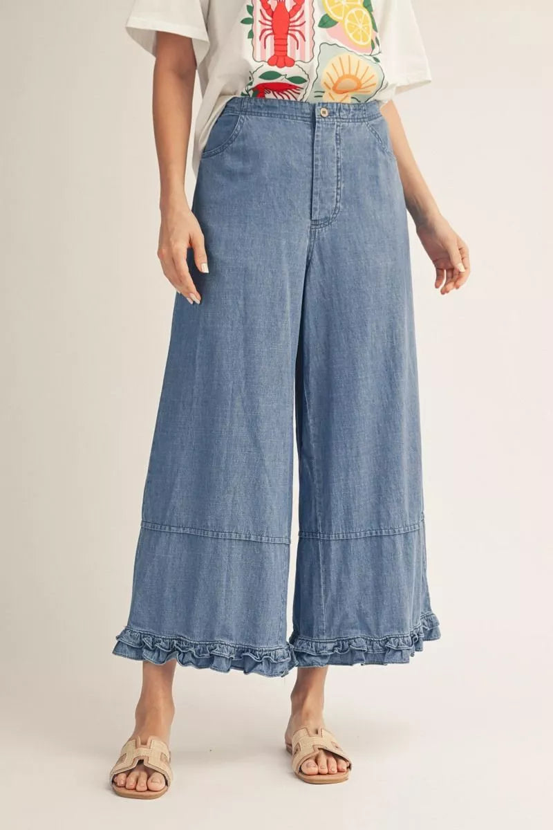 Denim Ruffle Pant