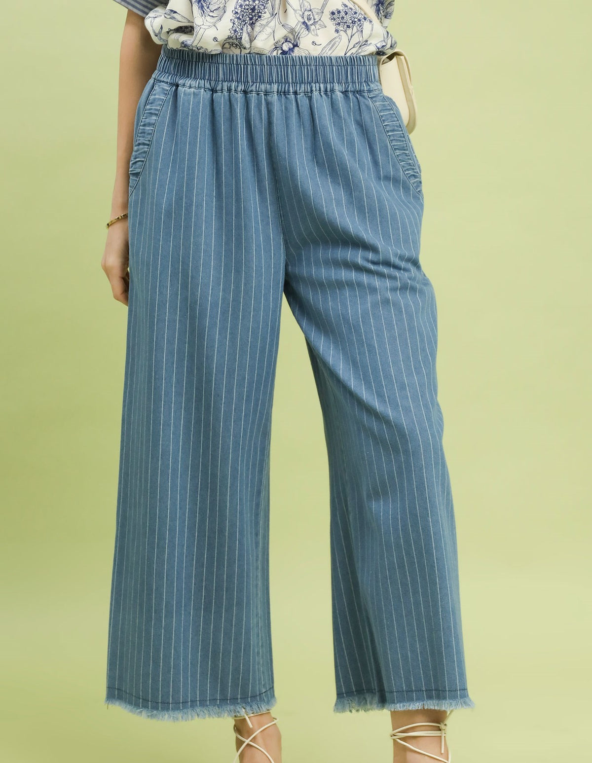 Denim Pinstripe Wide Leg Pants