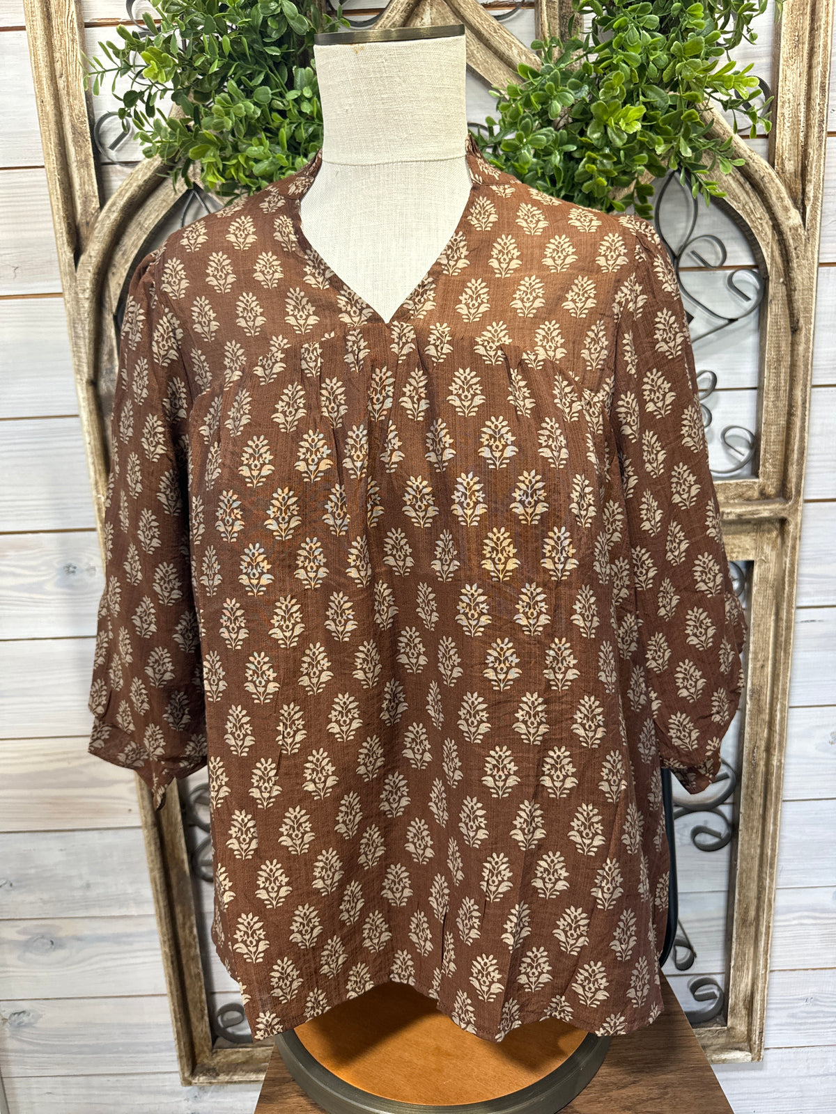 Floral Print V Split Blouse