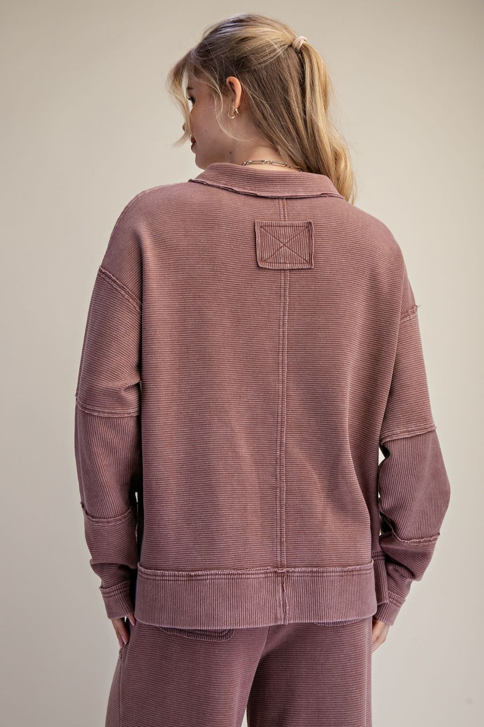 TEXTURED THERMAL WASHED PULLOVER