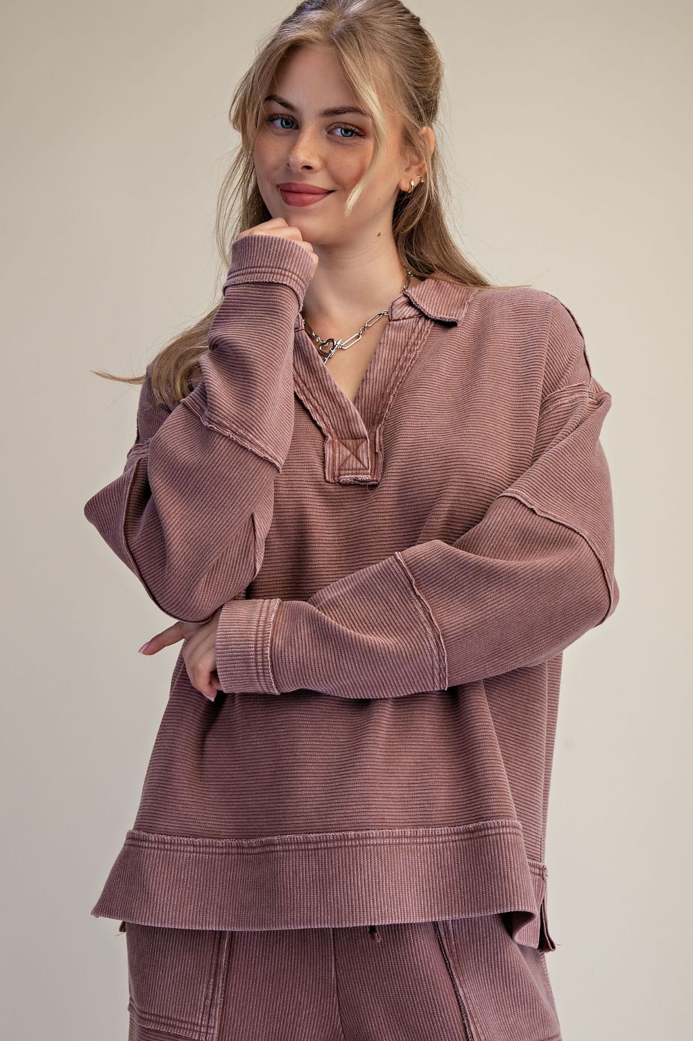 TEXTURED THERMAL WASHED PULLOVER