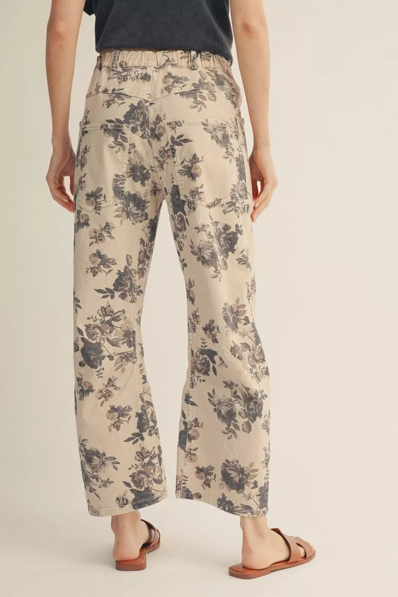 Floral Print Barrel Jean