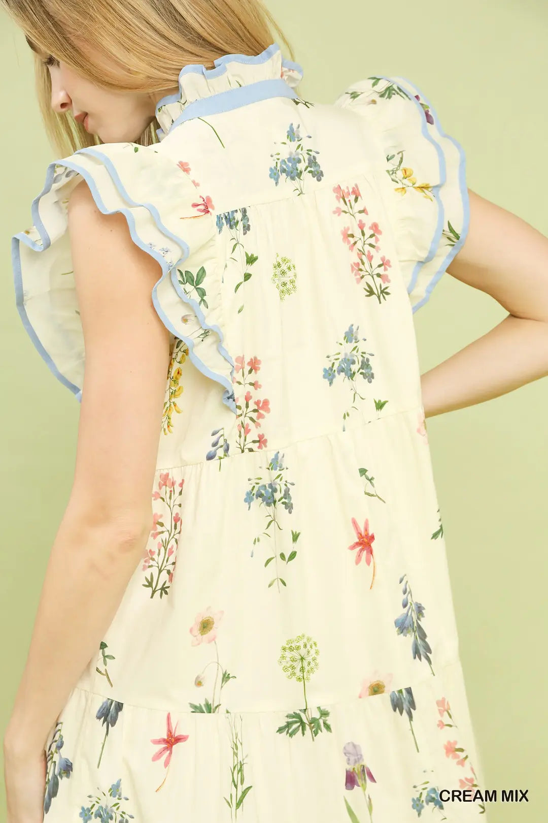 Mix Floral Tiered Ruffle Midi Dress