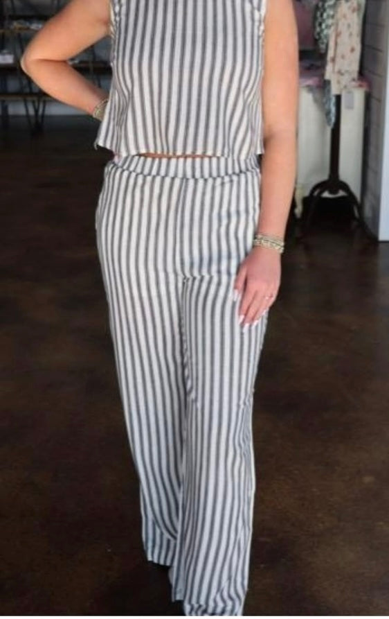 Stripe Linen Wide Leg Pants