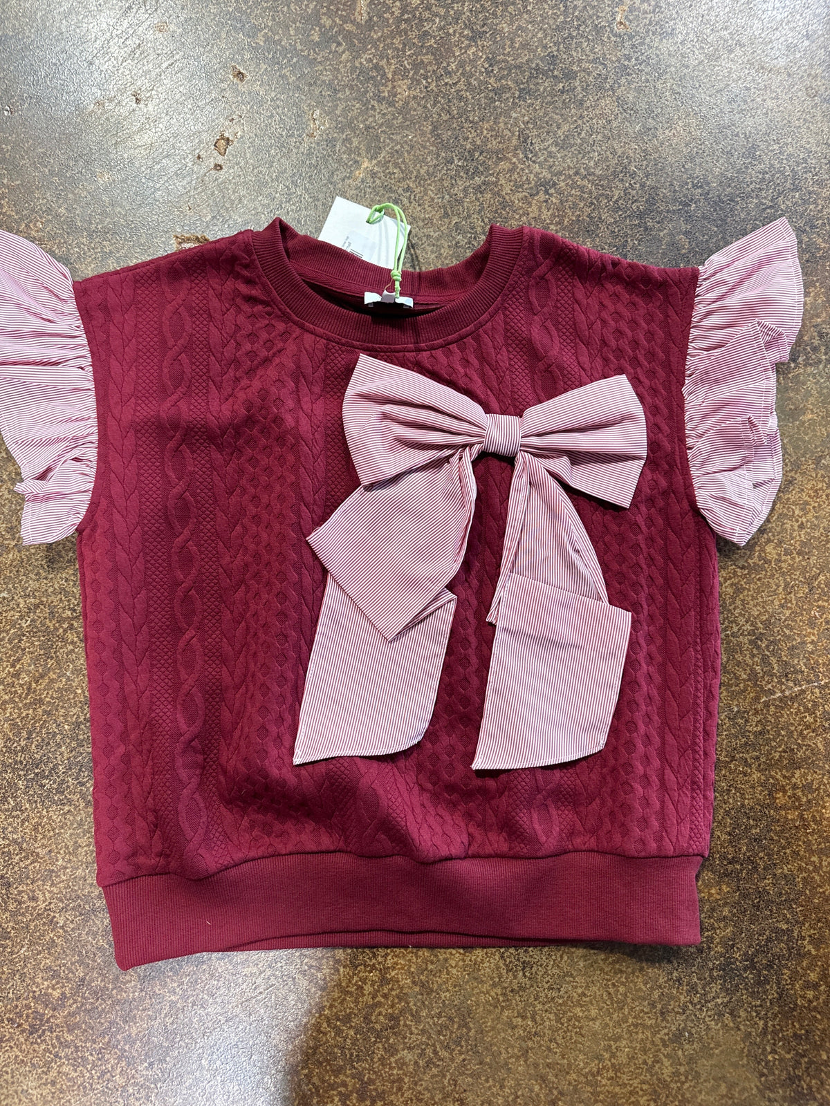 Cable Knit capped sleeve bow top