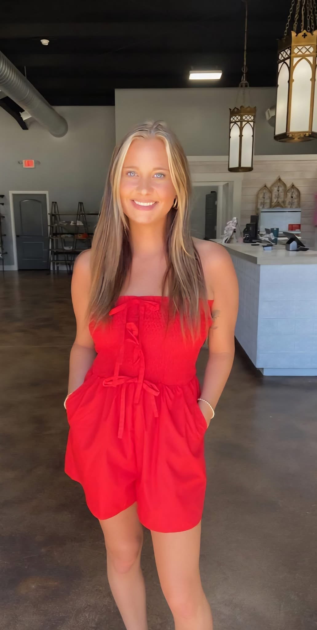 Strapless Smocked Bow Detail Romper