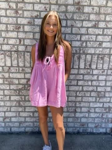 Front Pleated Light Wash Denim Romper