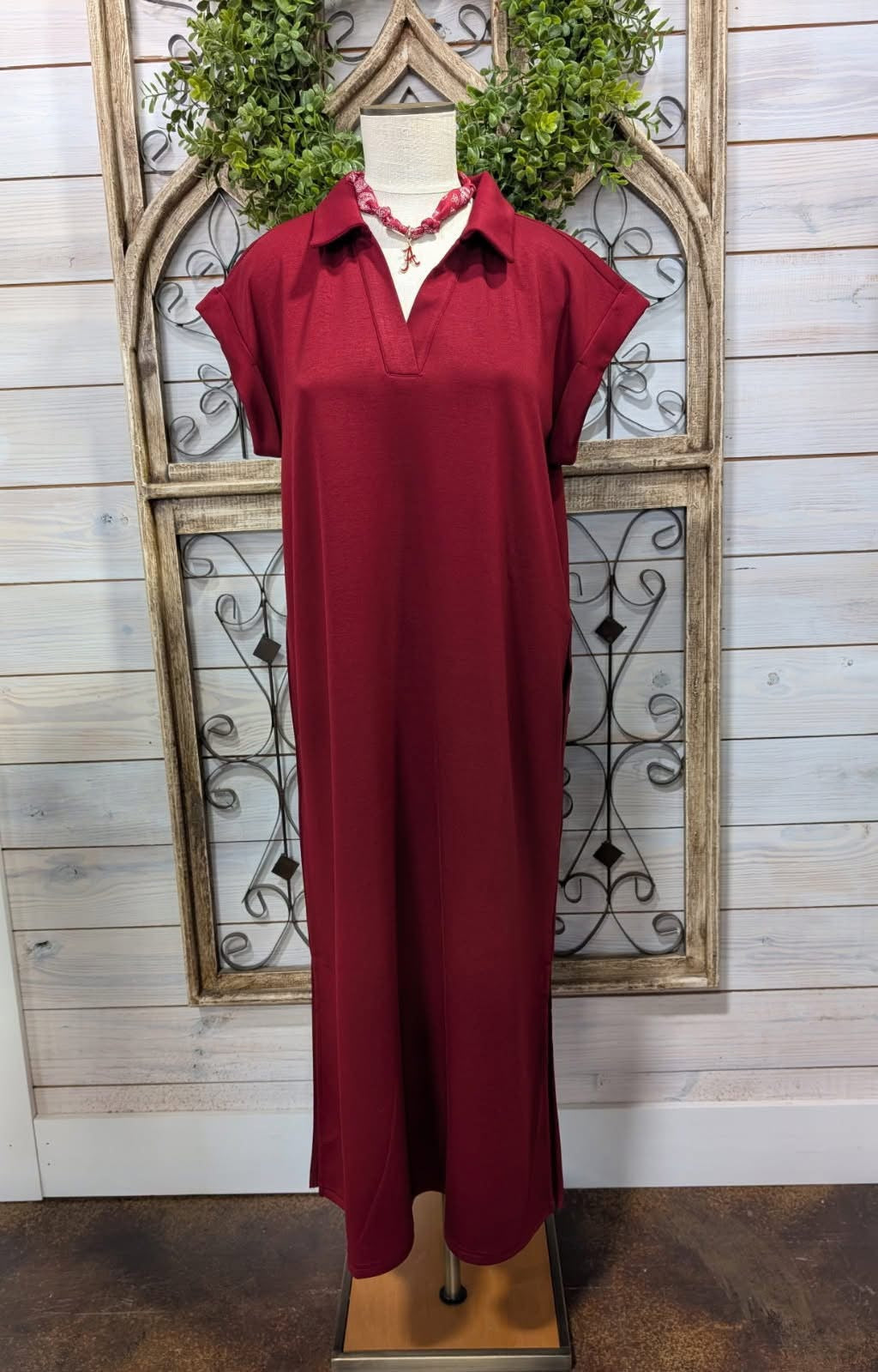 Solid Collared Midi Dress with Pockets