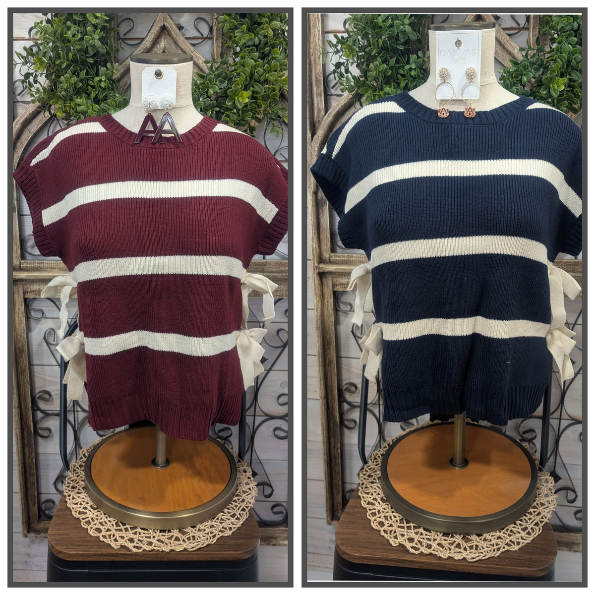Stripe side tie SS sweater