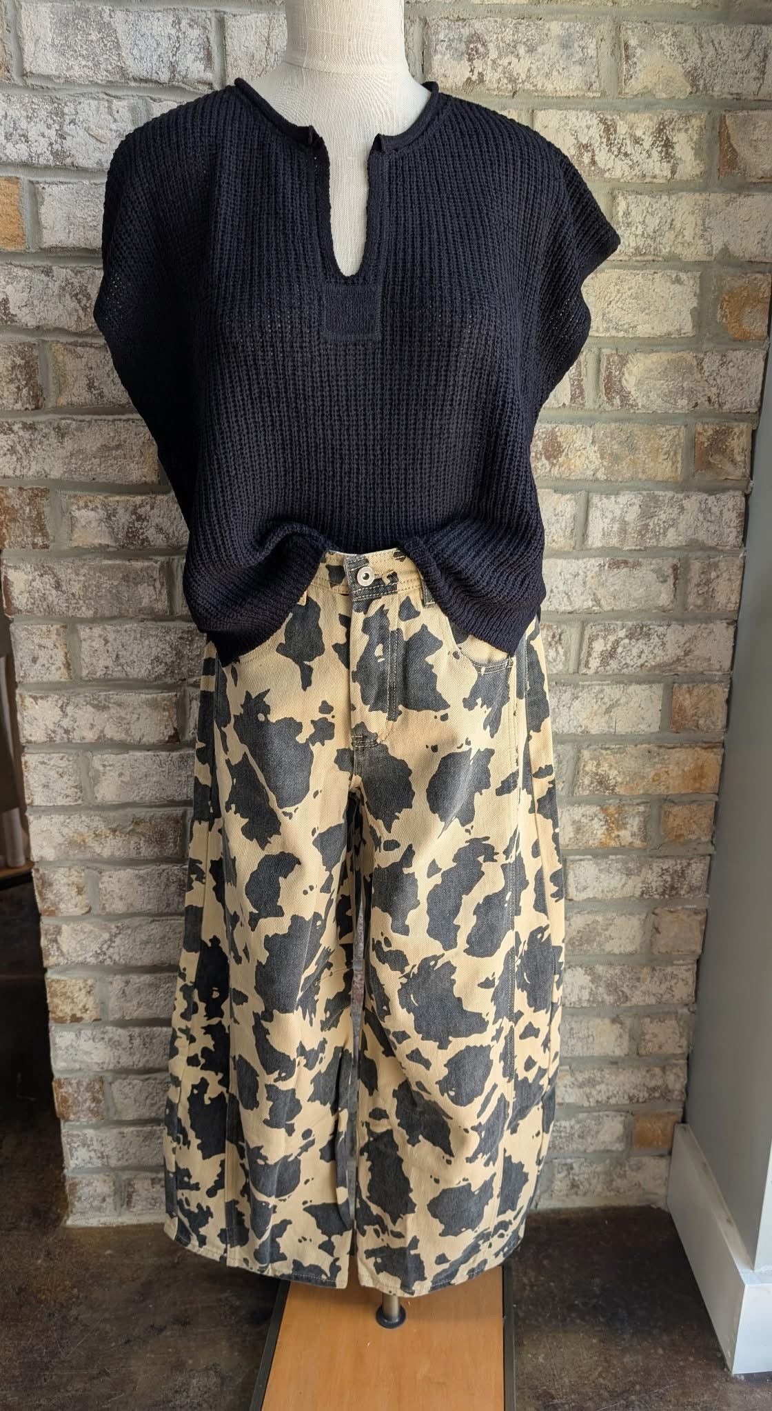 Taupe Cow printed Barrel Pants