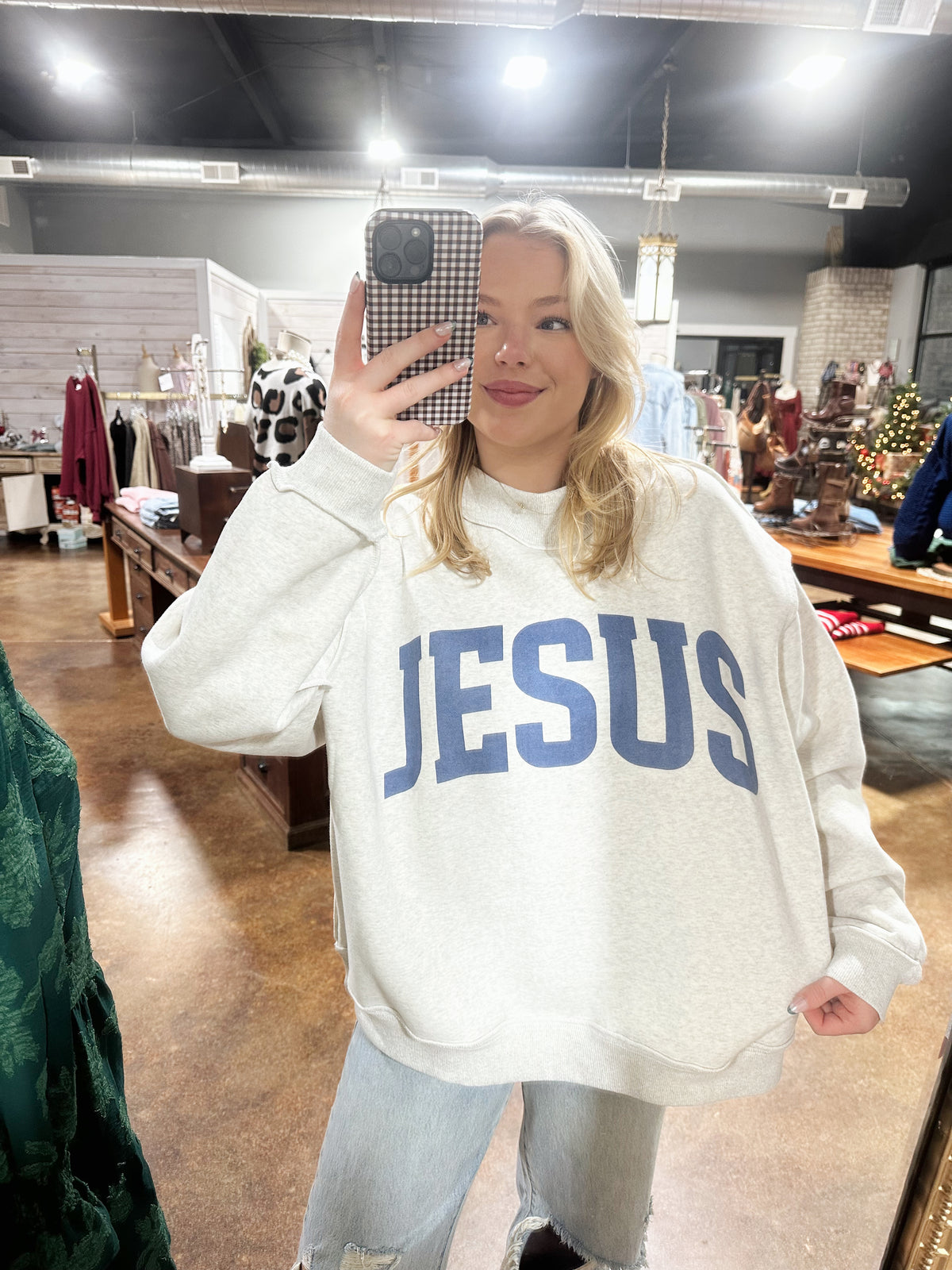 Jesus & God is Good reversible mock neck sweatshirt