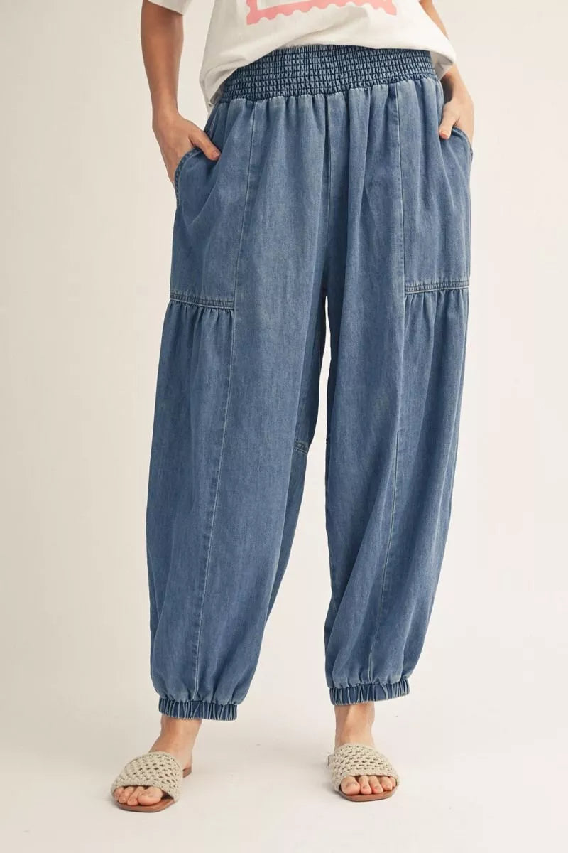 Wide Leg Denim Jogger Pant