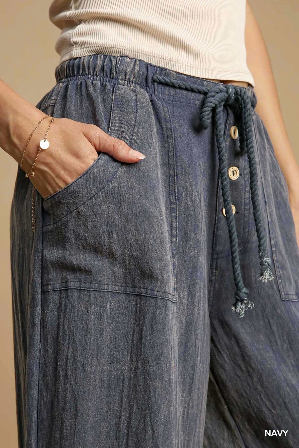 Snow Washed Wide Leg Pants