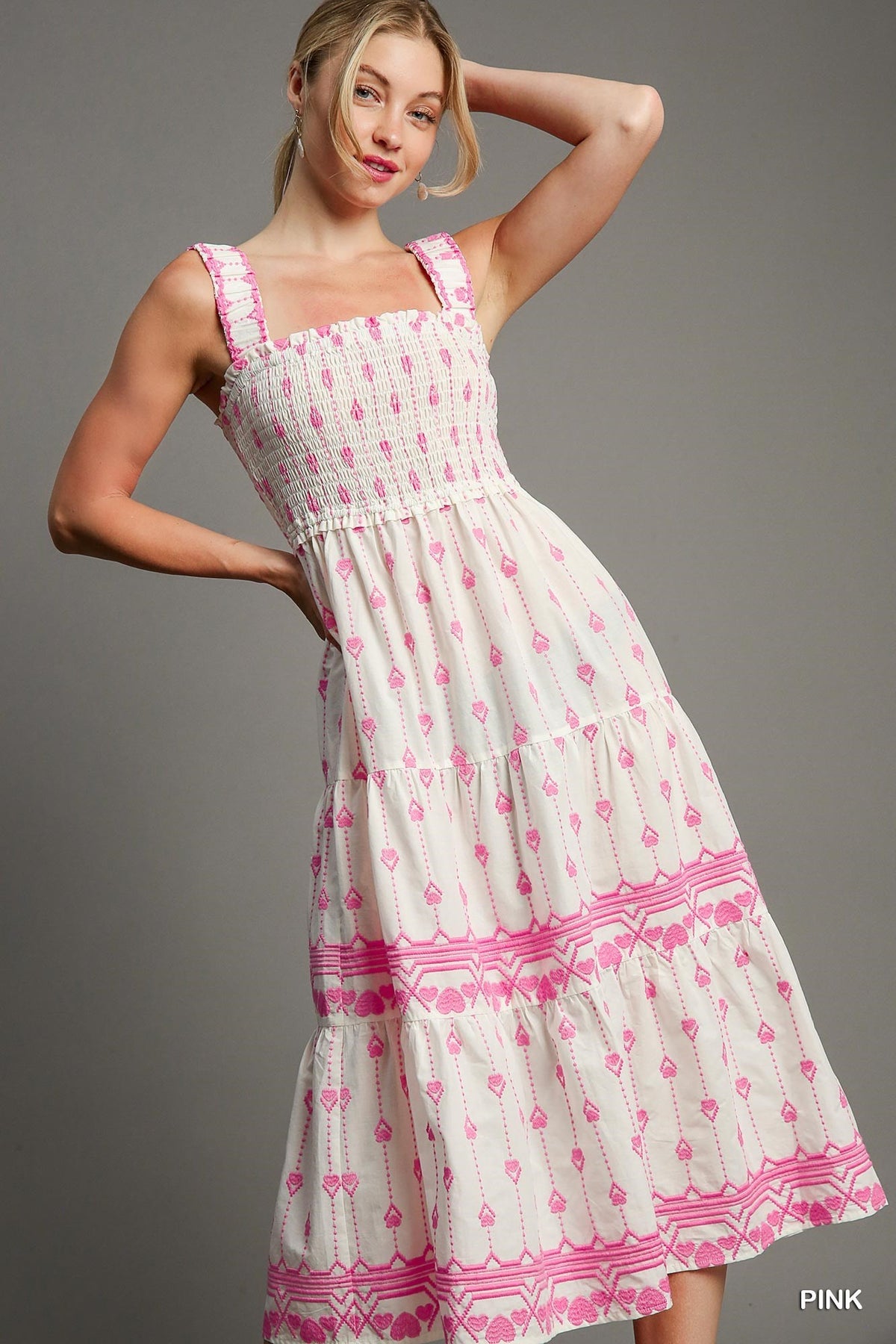 Heart Embroidery Midi Dress