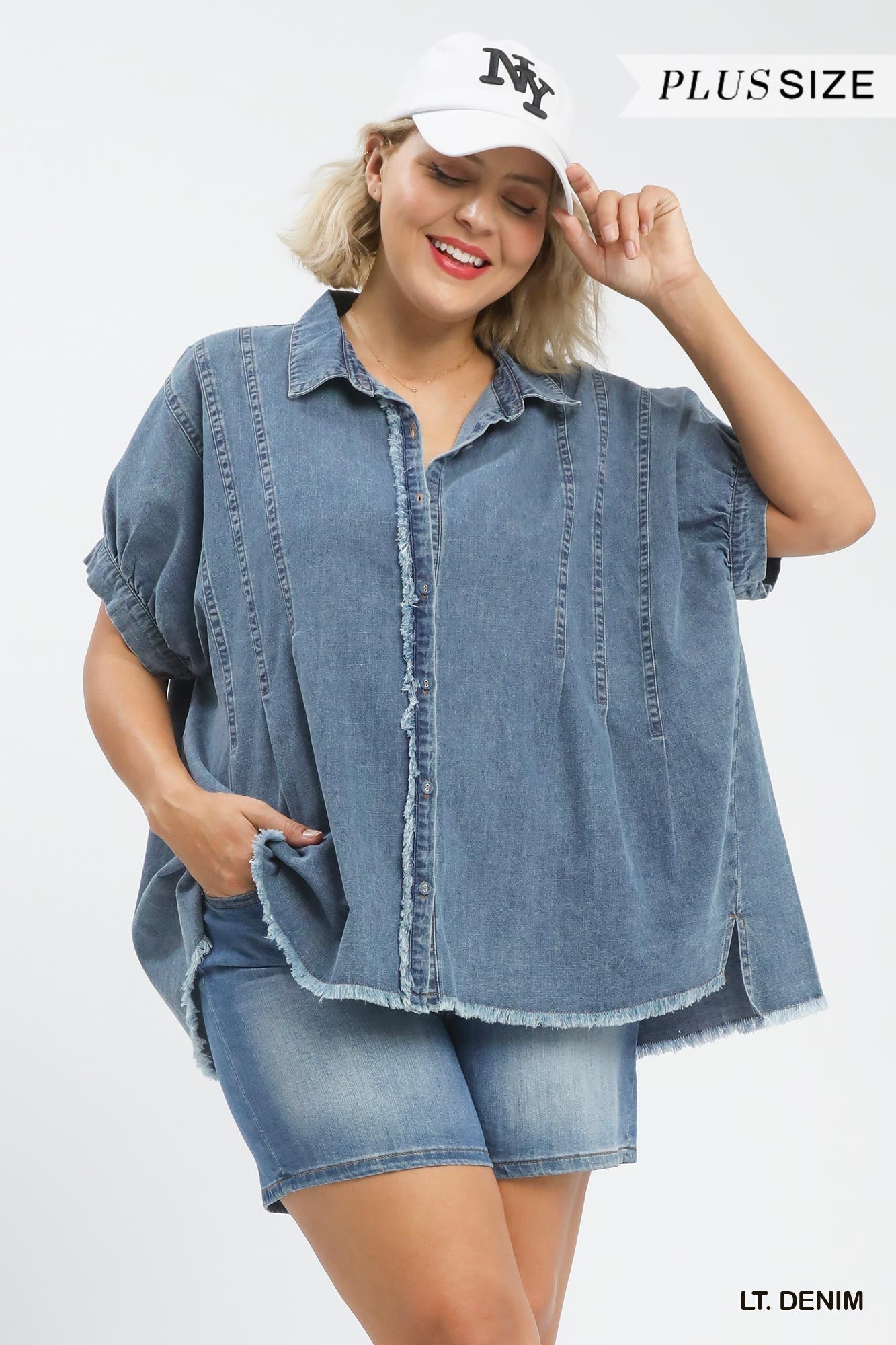 Plus Washed Denim Oversized Top