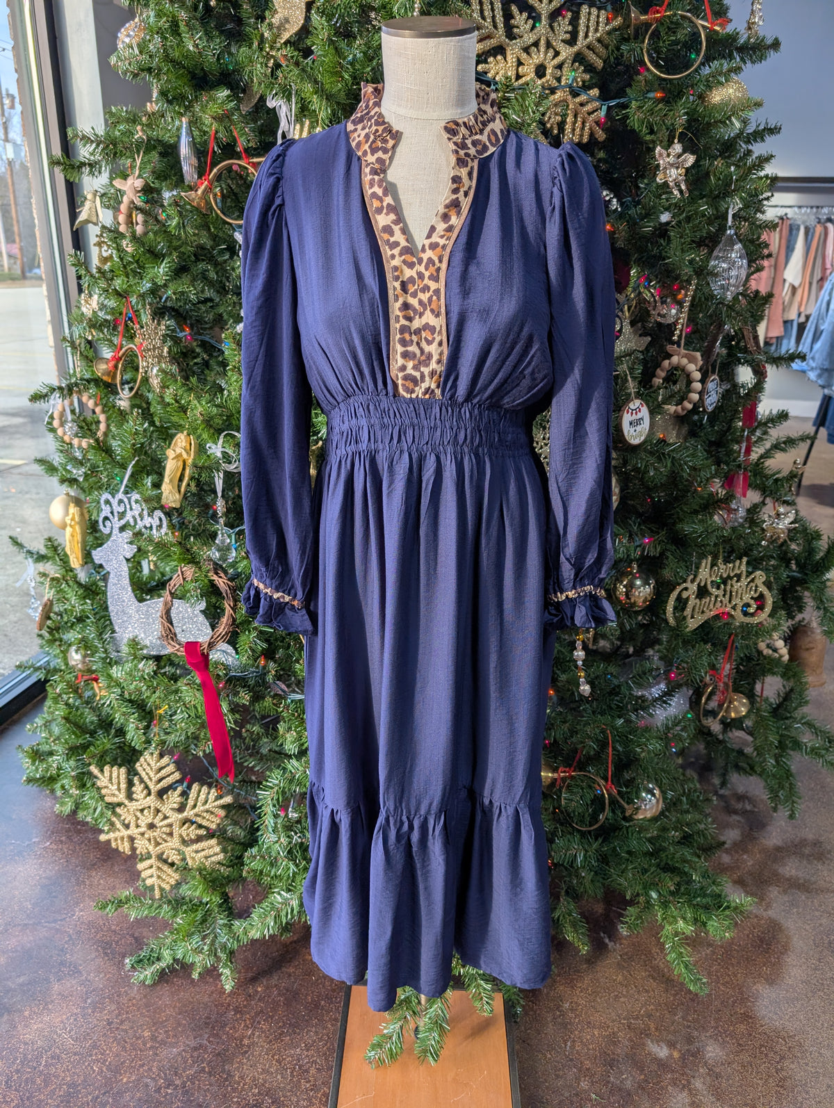 Leopard Trim Maxi Dress