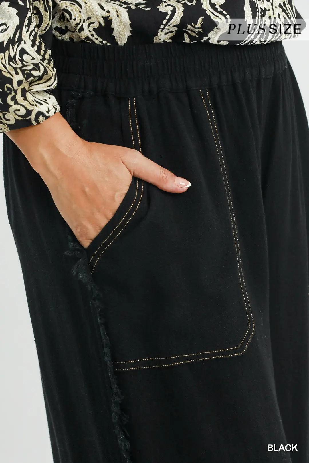 Linen Frayed Side Pocket Wide Leg Pants