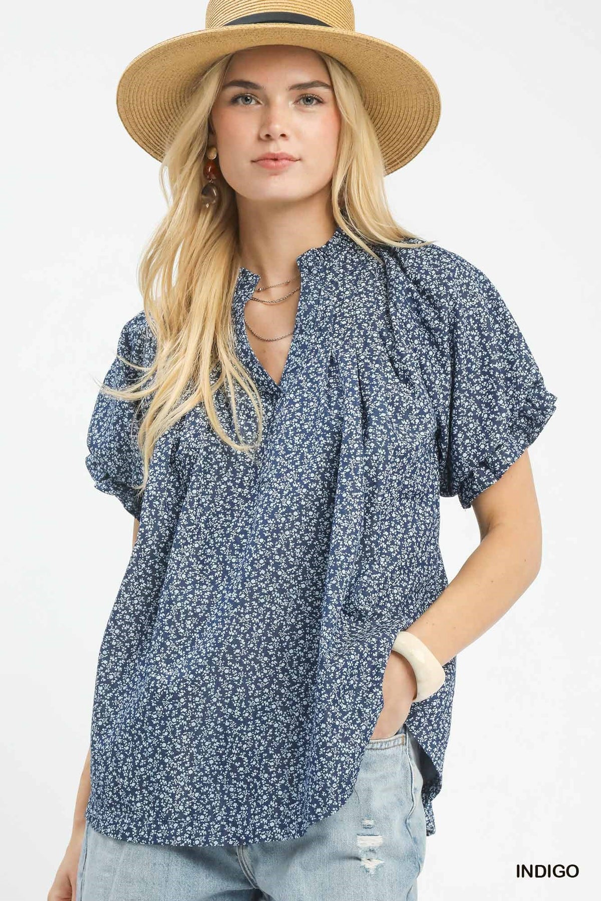 Mini Floral Popover Puff Sleeve Top