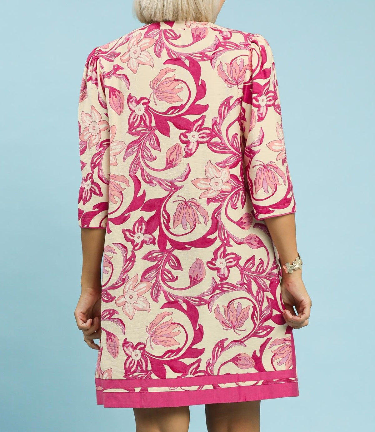 Mix Floral Print Dress w/ Tassel Tie Neck