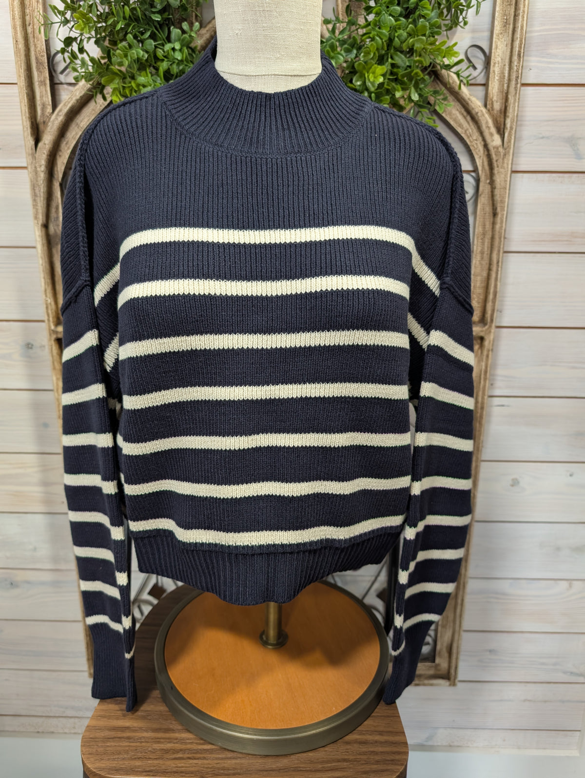 Mock Neck Striped LS Sweater