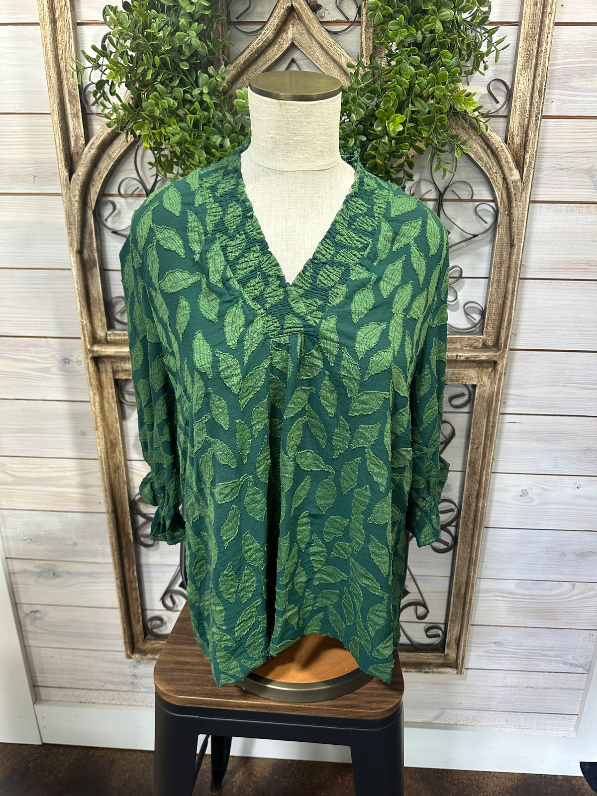 PLUS floral jacquard v-neck top
