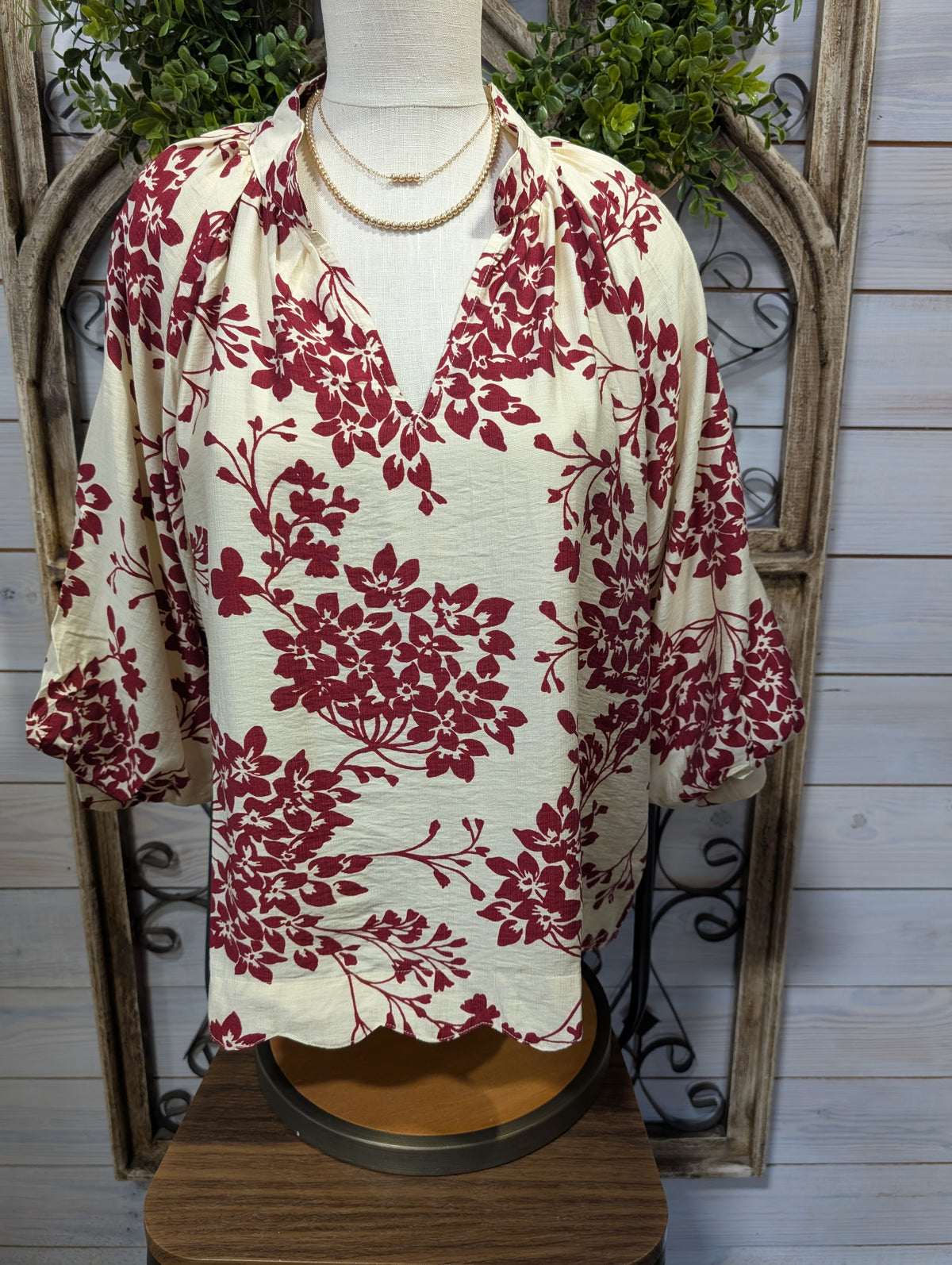 Plus Cherry blossom print scalloped blouse