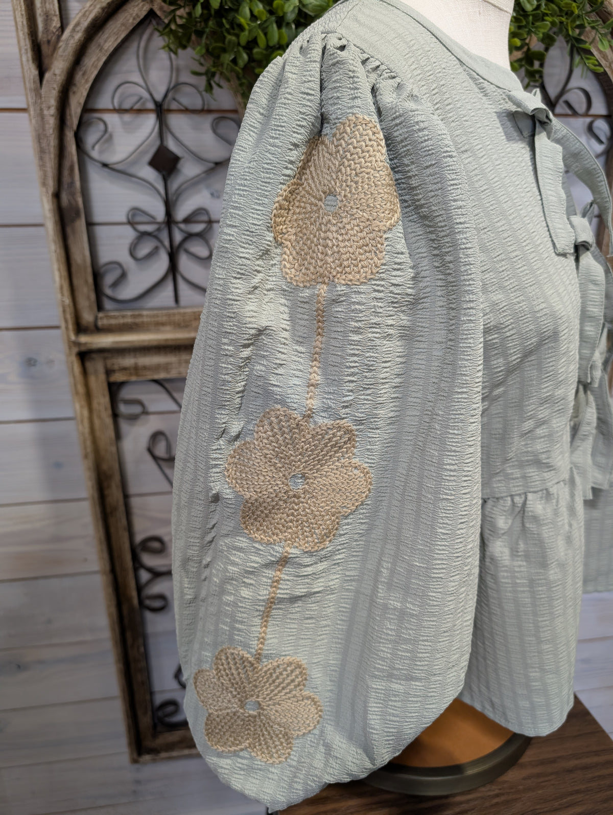 Sage Embroidered Peplum Top