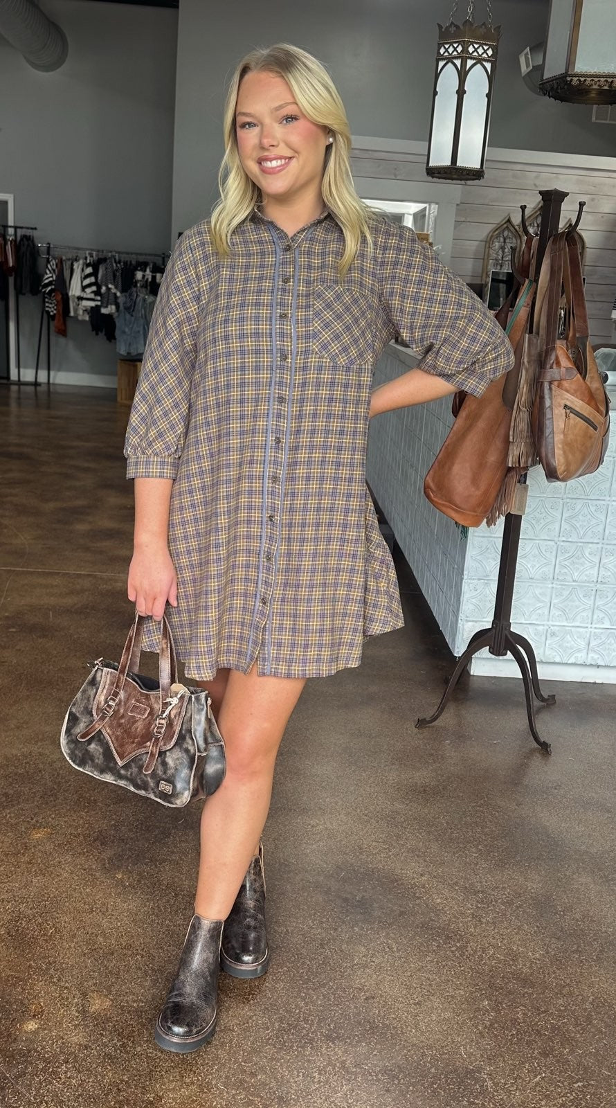Plaid Button Down Oversized Shirt Dress