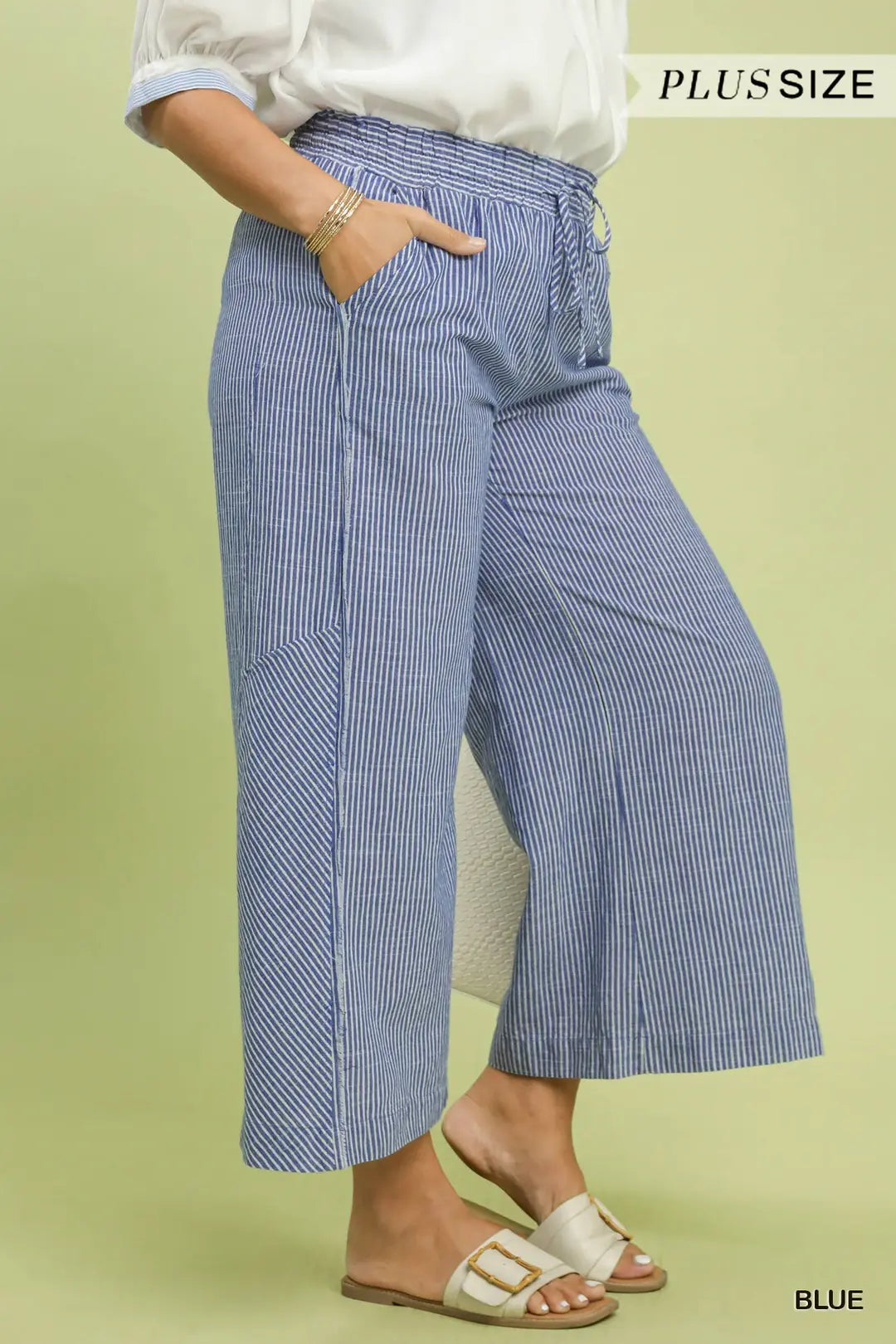 PLUS Linen Blend Wide Leg Pants